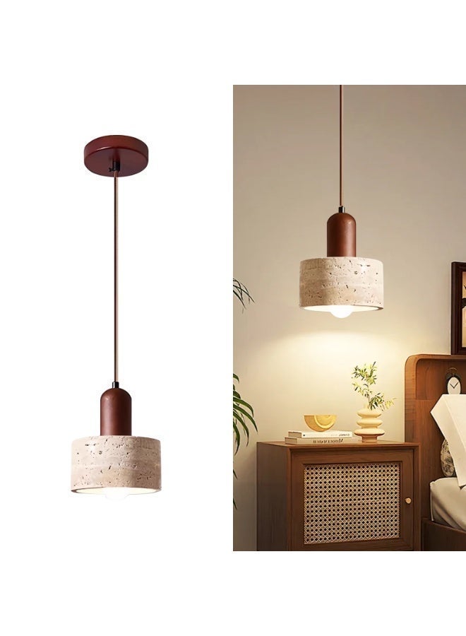 Premium Travertine Chandelier - E27 base, 3000K warm light (light source included), suitable for flat/sloping/vaulted ceilings, adjustable cord length, height-adjustable wooden base, high-quality base, upgraded high brightness - suitable for living room/dining room/kitchen island/bedroom above the bed. - Image 2